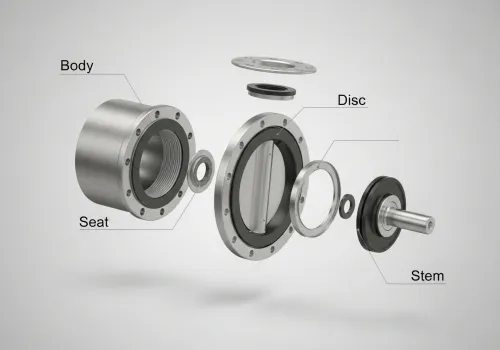 Partes de una válvula de mariposa,componentes de la válvula de mariposa,principio de funcionamiento de la válvula de mariposa,cuerpo de la válvula,asiento de la válvula,vástago de la válvula