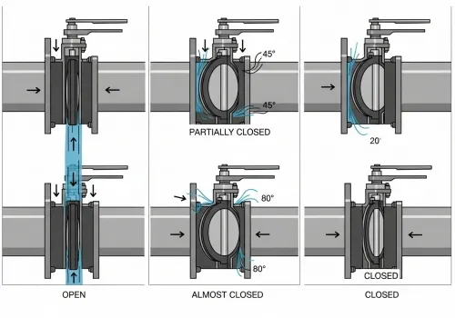 Partes de una válvula de mariposa,componentes de la válvula de mariposa,principio de funcionamiento de la válvula de mariposa,cuerpo de la válvula,asiento de la válvula,vástago de la válvula