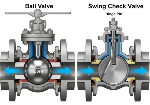 Válvula de bola y válvula de retención, válvula de bola vs válvula de retención, válvula de retención vs válvula de bola, selección de válvula industrial, prevención de reflujo vs aislamiento