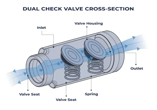 ¿Qué es una válvula de retención dual,válvula de retención dual vs RPZ,dispositivo de prevención de reflujo,instalación de válvula de retención,conjunto de válvula de retención doble