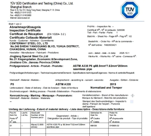 Acero de Centerway,PETRONAS,tubería de acero de la aleación,ASTM A335 P5,ASTM A182 F5A,ASTM A234 WP5,EN 10204 3,2,proyecto de la tubería,Malasia,EPC de TÜV